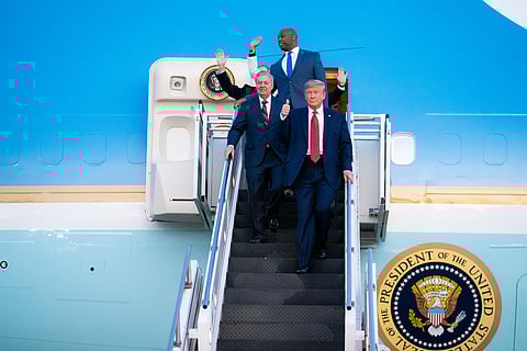 President Donald J. Trump disembarks Air Force One at Charleston International Airport in North Charleston, S.C. Friday, Feb, 28, 2020