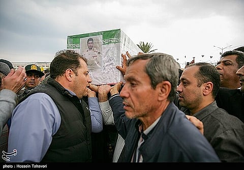 The funeral ceremony of an Iranian security officer from Kermanshah province who was serving on Kish Island who was killed following the unrest and riots on Kish Island.