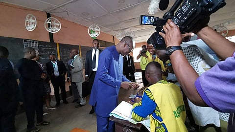 Patrice Talon in a polling station, in Cotonou, Benin, on April 29, 2019.