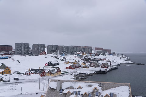 Low-rise residential buildings in Nuuk, Greenland.