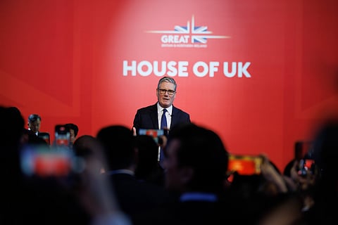 UK Prime Minister Keir Starmer attends the House of UK reception celebrating British business at the Orbit in Shanghai.