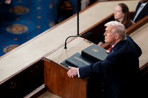 President Donald Trump delivers his State of the Union address, Tuesday, February 24, 2026, on the House floor of the U.S. Capitol in Washington, D.C.