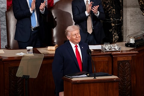 President Donald Trump delivers his State of the Union address, Tuesday, February 24, 2026, on the House floor of the U.S. Capitol in Washington, D.C.