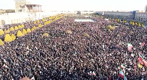 Massive crowds in Iran mourning Ayatollah Khamenei's death, March 1, 2026.