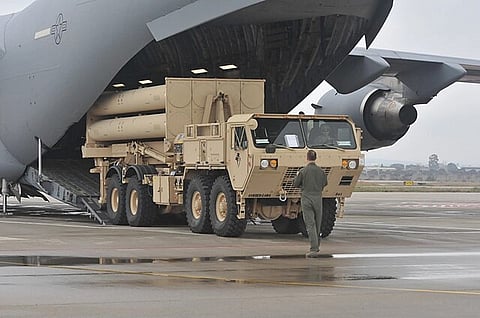 A U.S. Army Terminal High Altitude Area Defense being transported through the C-17 Globemaster III