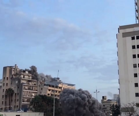 The moment Israeli warplanes demolished a building in Al-Bashoura in Beirut.