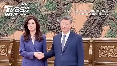 Xi Jinping meets Taiwan's KMT opposition leader Cheng Li-wun in Beijing on April 10, 2026.