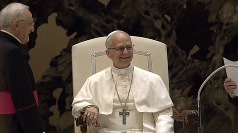 Pope Leo XIV during an audience with the media, May 12, 2025.