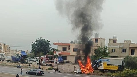An Israeli drone attack on a vehicle near the village of Saadiyat in Mount Lebanon Governorate, Lebanon.