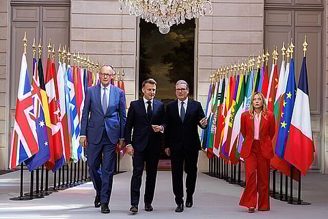 17/04/2026. Paris, France. Prime Minister Keir Starmer and French President, Emmanuel Macron co-host the Strait of Hormuz Summit at the Elysee Palace.