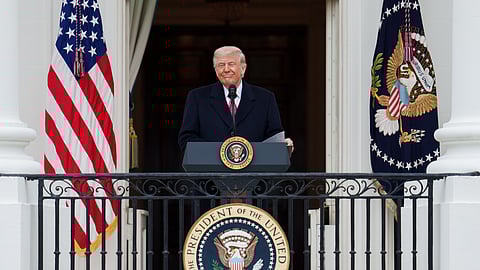 President Donald J. Trump delivers remarks from the Blue Room Balcony at a Great American Agriculture Celebration on the South Lawn, Friday, March 27, 2026.
