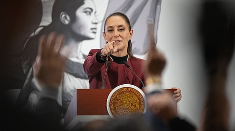 Mexico's President Claudia Sheinbaum during a press conference, 25 June 2025.