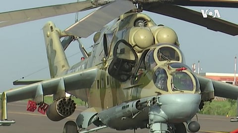 Mil Mi-24 of the Malian Air Force at Bamako Air Base.