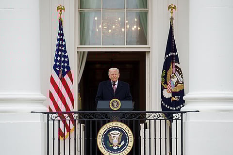 President Donald J. Trump delivers remarks from the Blue Room Balcony at a Great American Agriculture Celebration on the South Lawn, Friday, March 27, 2026.