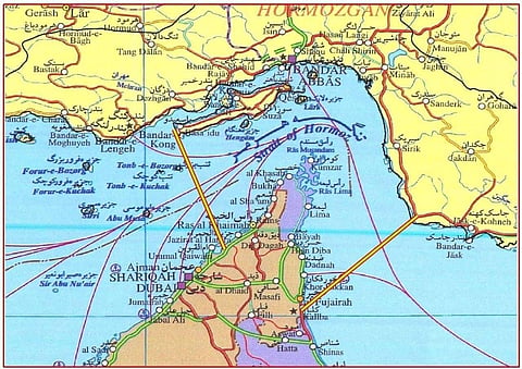 IRGC map outlining a "controlled zone" in the Strait of Hormuz under Iranian armed forces' oversight.