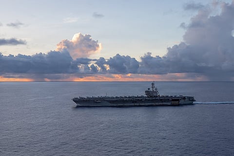 Aircraft carrier USS George H.W. Bush (CVN 77) enforcing the U.S. naval blockade against Iran.