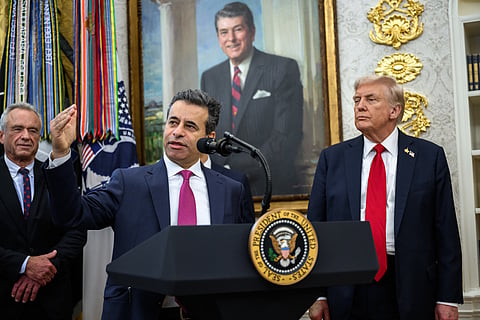 FDA Commissioner Dr. Marty Makary delivers remarks after President Donald Trump made an announcement on drug pricing, Tuesday, September 30, 2025, in the Oval Office.