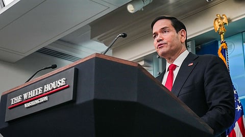 Secretary Marco Rubio hosts a press briefing at the White House in Washington, D.C., May 5, 2026.