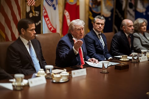 President Donald Trump attends a Cabinet meeting in the Cabinet Room at the White House in Washington, D.C., in this file photo from March 26, 2026.