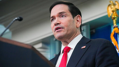 Secretary Marco Rubio hosts a press briefing at the White House in Washington, D.C., May 5, 2026.