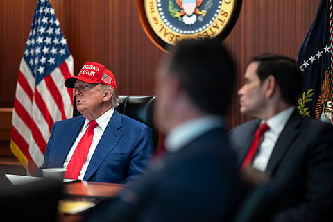 President Donald Trump and his national security team meet in the Situation Room of the White House, Saturday, June 21, 2025.