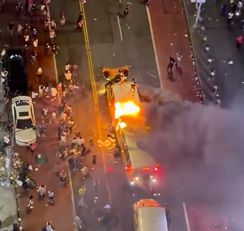 World Cup Bus Set Alight As Chaotic Celebrations Erupt After Knicks Win