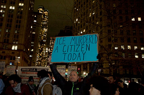 Protesters at Foley Square by the federal government building protesting the ICE killing of Renee Good / Image for illustrative purposes.