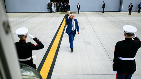 President Donald J. Trump boards Marine One at Joint Base Andrews, Maryland on Friday, June 19, 2026, after unveiling the new Air Force One.