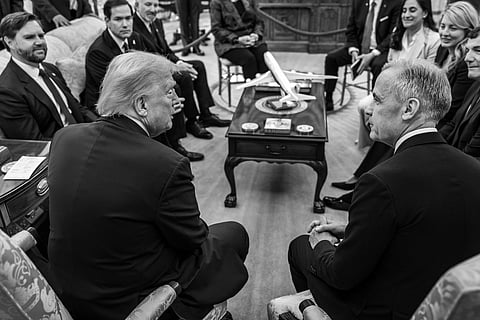 President Donald Trump meets with Canadian Prime Minister Mark Carney, Tuesday, October 7, 2025, in the Oval Office.