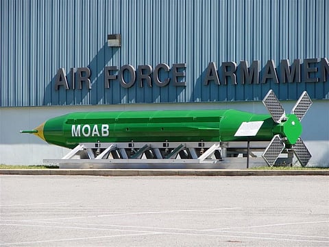 A GBU-43/B Massive Ordnance Air Blast weapon on display outside the Air Force Armament Museum, Eglin Air Force Base, Florida