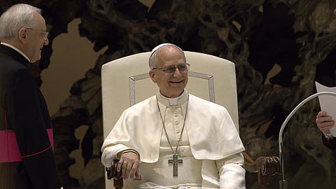 Pope Leo XIV during an audience with the media, May 12, 2025.
