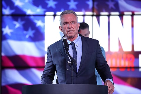 Robert F. Kennedy, Jr. speaking with supporters at a campaign rally at Legends Event Center in Phoenix, Arizona, December 2023.
