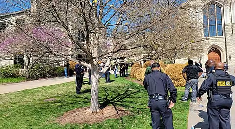 Police officers arrive at the Covenant School, Covenant Presbyterian Church, after reports of a shooting in Nashville, Tennessee, US March 27, 2023.