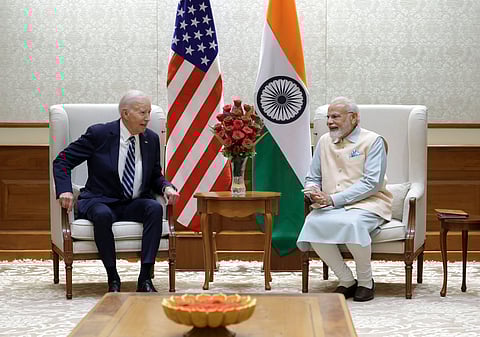 US President Joe Biden (left) with PM Narendra Modi (right)