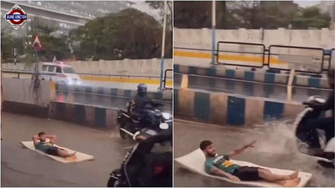 Pune man floats on mattress on waterlogged road after heavy rain, Video is viral