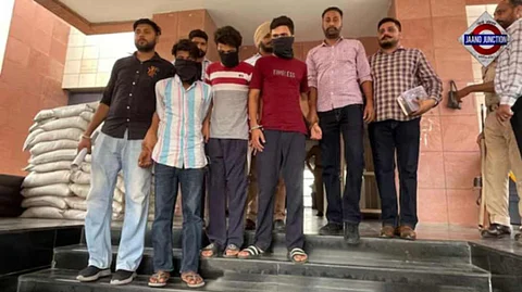 The accused Agniveer, in the red T-shirt, was arrested by the Mohali Police along with two other men wanted in the case.