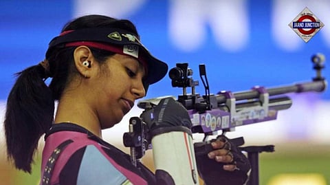 India's Ramita Jindal during the 10m air rifle mixed team qualification round on Saturday.