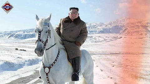 North Korean leader Kim Jong Un rides a horse.