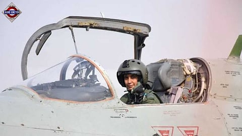 Squadron Leader Mohana Singh in a MiG-21 Bison at the Nal airbase near Bikaner.