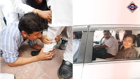 High drama during bus marshals' protest in Delhi, AAP MLA falls at BJP leader's feet