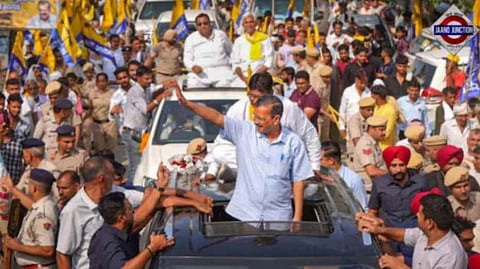 AAP national convenor Arvind Kejriwal during a road show in Kaithal district