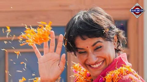 Jind: Congress candidate from Julana seat Vinesh Phogat celebrates her win in the Haryana Assembly elections, in Jind district, Tuesday, Oct. 8, 2024.