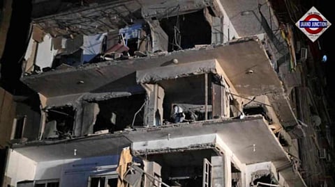 A view of a residential building hit by a reported Israeli air strike, in the Mazzeh suburb on the western outskirts of Syria’s capital Damascus on October 8, 2024.