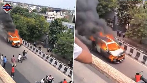 A driverless car caught fire on Ajmer Road in Jaipur.