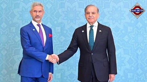 Pakistani Prime Minister Shehbaz Sharif with S Jaishankar in Islamabad.