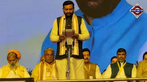 Nayab Singh Saini taking oath as Haryana's Chief Minister