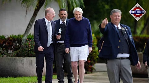 Michael Jeffries, center, former CEO of Abercrombie & Fitch, leaves with his attorney Brian Bieber, left, following a hearing at the Paul G. Rogers Federal Building and US Courthouse in West Palm Beach, Florida.