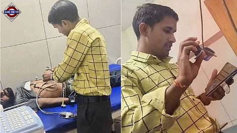 Lab helper performs ECG on man in Jodhpur using YouTube.