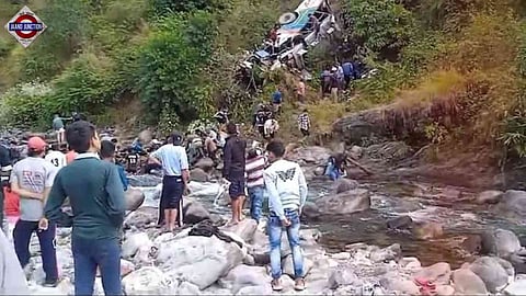 Bus which fell into a gorge in Uttarakhand's Almora.