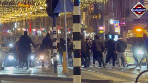 Israeli football supporters and Dutch youth clash near Amsterdam Central station, in Amsterdam, Netherlands.
